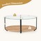 2-Tier Oval Glass Coffee Table with Tempered Glass Top and Wooden Storage Shelf